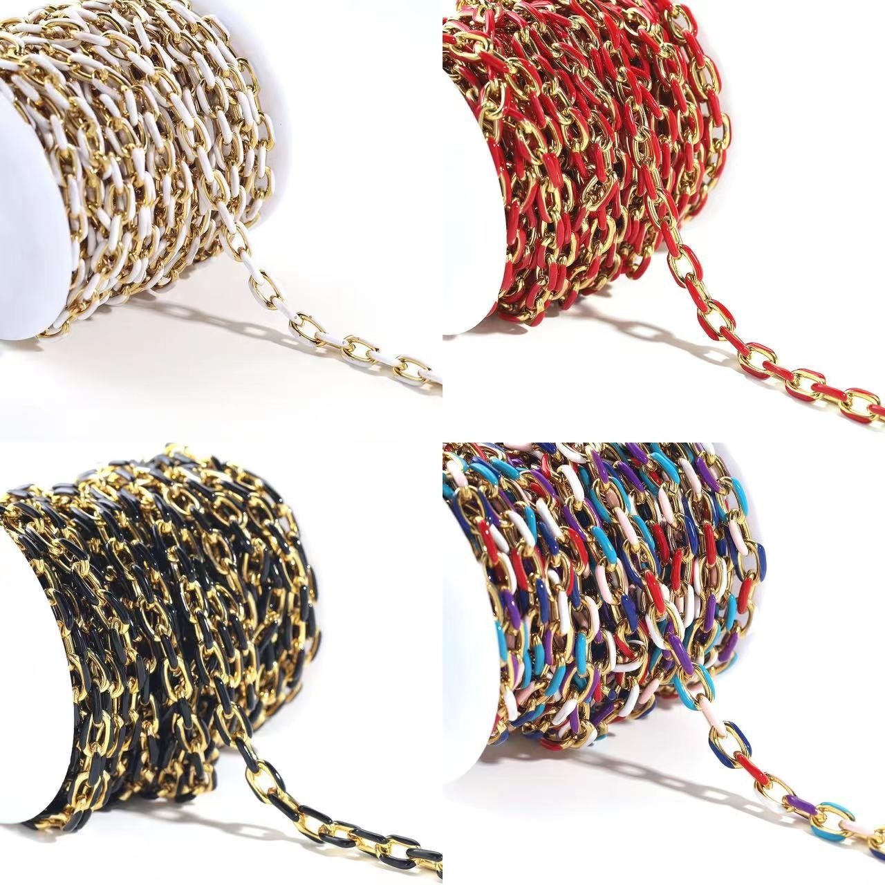 1 meter  Elegant Multicolor Enamel Rolo Cable Paperclip Chain - Delicate Link Cable for Wholesale Bulk Roll Chain Jewelry