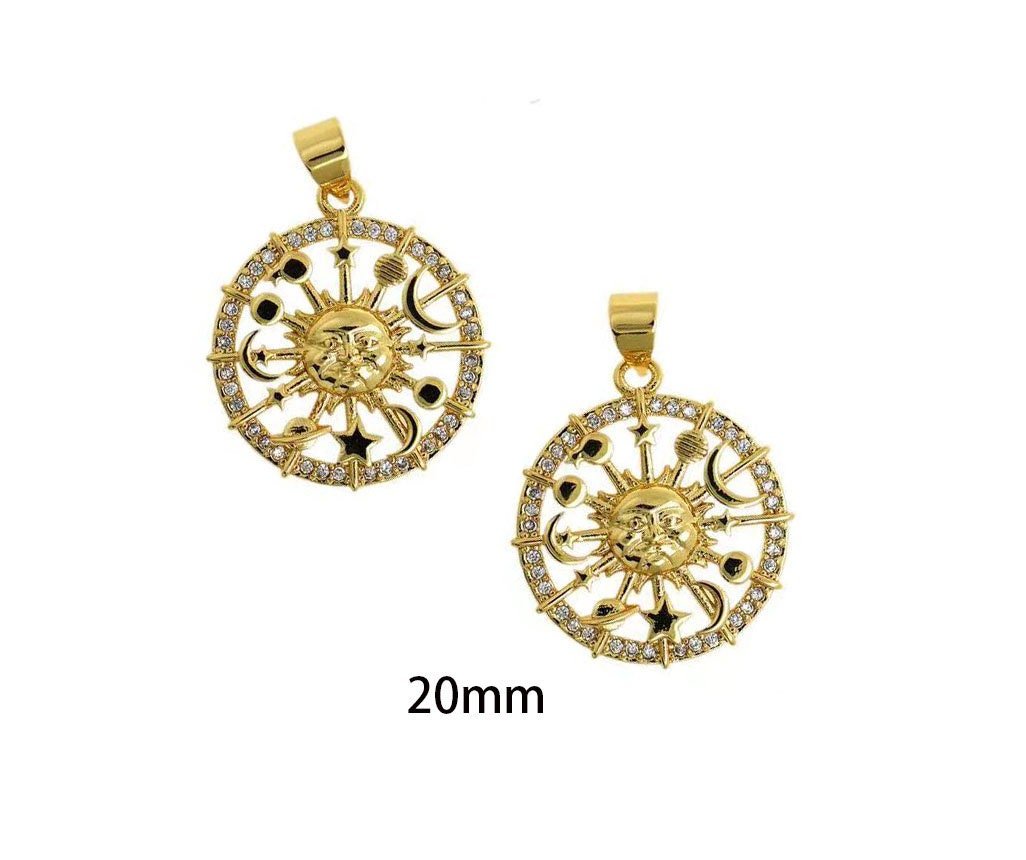 2pcs 18k Gold Filled Sunshine Charm - Sun Rays Galaxy Pendant for Celestial Jewelry