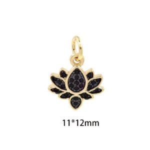 2pcs 14K Gold Filled Lotus Flower Charm - Black Micro Pave CZ Pendant for Jewelry Making