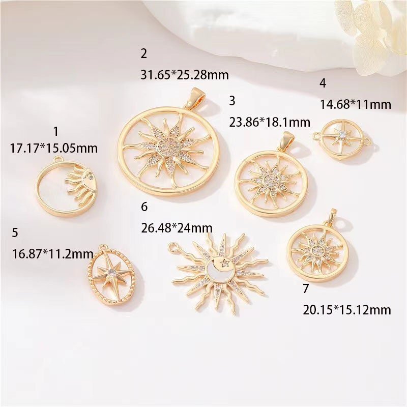 2pcs 14K Gold Filled Celestial Charms with Pearl Shell - Sun Ray Pendants for Jewelry Making