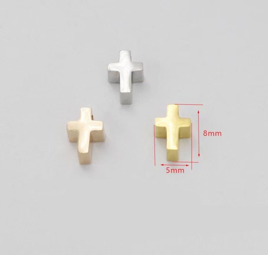 4pcs Dainty Gold Religious Cross Mini Pendant with Pearl shell  for Love Jewelry Making