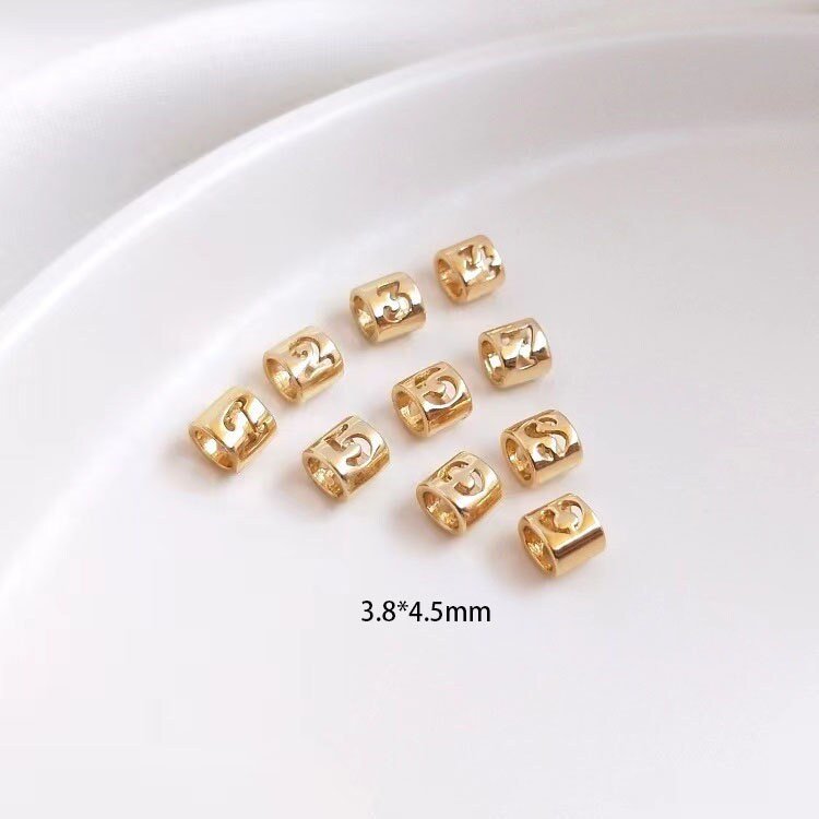 1 pc 14K Gold Initial and Number Beads -  Arabic Numeral Dice Beads for Jewelry Making - Bracelet Charms and Necklace Supplies