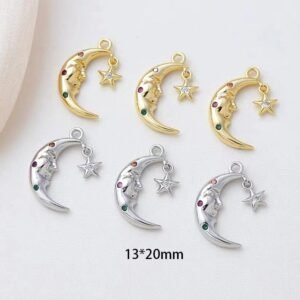 4pcs 18k Gold Filled Mini Gold Crescent moon face Pendant Moon Star Charm for Bracelet Necklace Earring Component