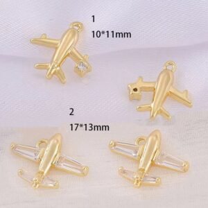 4pcs 18k Gold Plated CZ Plane Charm Silver Airplane Pendant For Bracelet Necklace Earring Supply