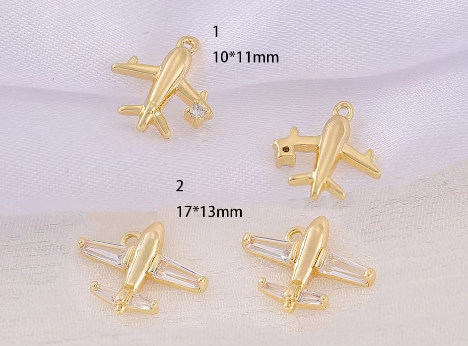 4pcs 18k Gold Plated CZ Plane Charm Silver Airplane Pendant For Bracelet Necklace Earring Supply