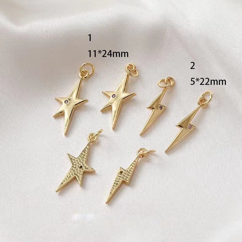 4pcs 14k Gold Mini Lightning Bolt Charms - Wizard Thunder Pendant and star Charm for Jewelry