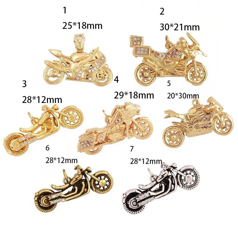 1 piece  Gold 3D Motorcycle Pendant - Biker Keychain Charm with Detailed Motorbike Design for jewelry making