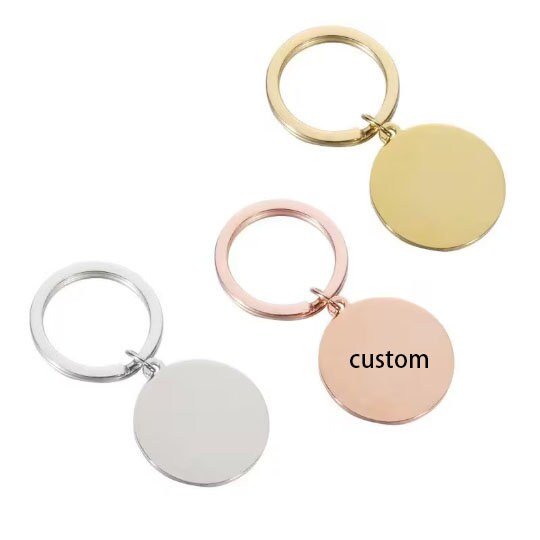 1 pc gold and silver Stainless Steel Custom Laser Engraved  and Stamping Blanks round shape key chain