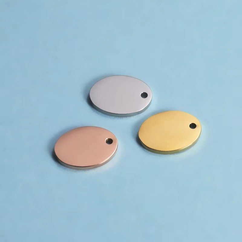 1 piece  Gold and silver Stainless Steel Custom Laser Engraved Tag  and Stamping Blanks oval Tags