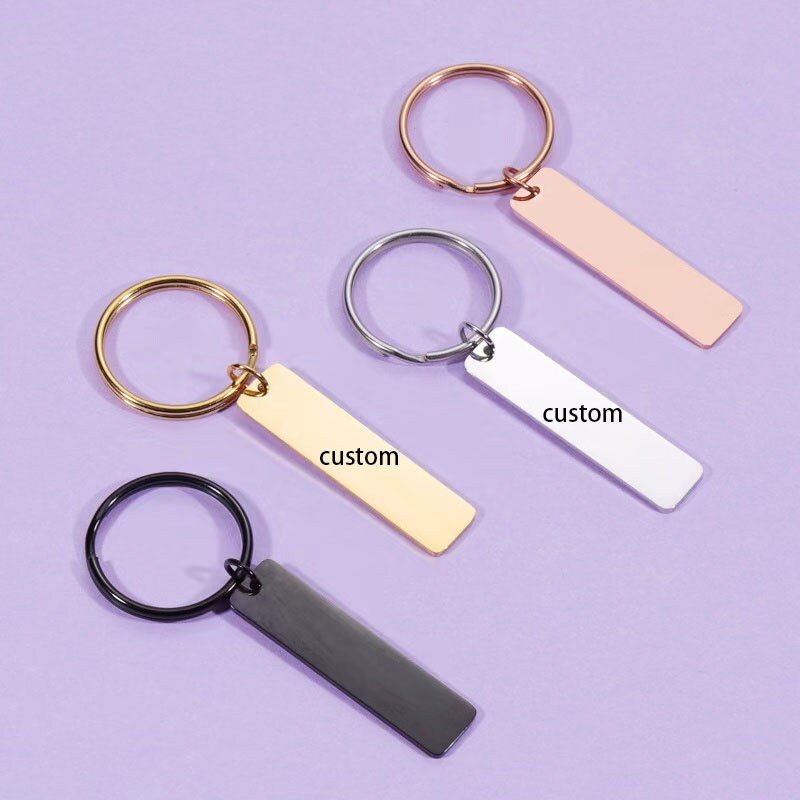 1 pc gold and silver Stainless Steel Custom Laser Engraved  and Stamping Blanks bar shape key chain