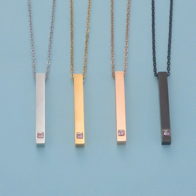 1 pc gold and silver Stainless Steel necklace with Custom Laser Engraved and Stamping Blanks bar charm