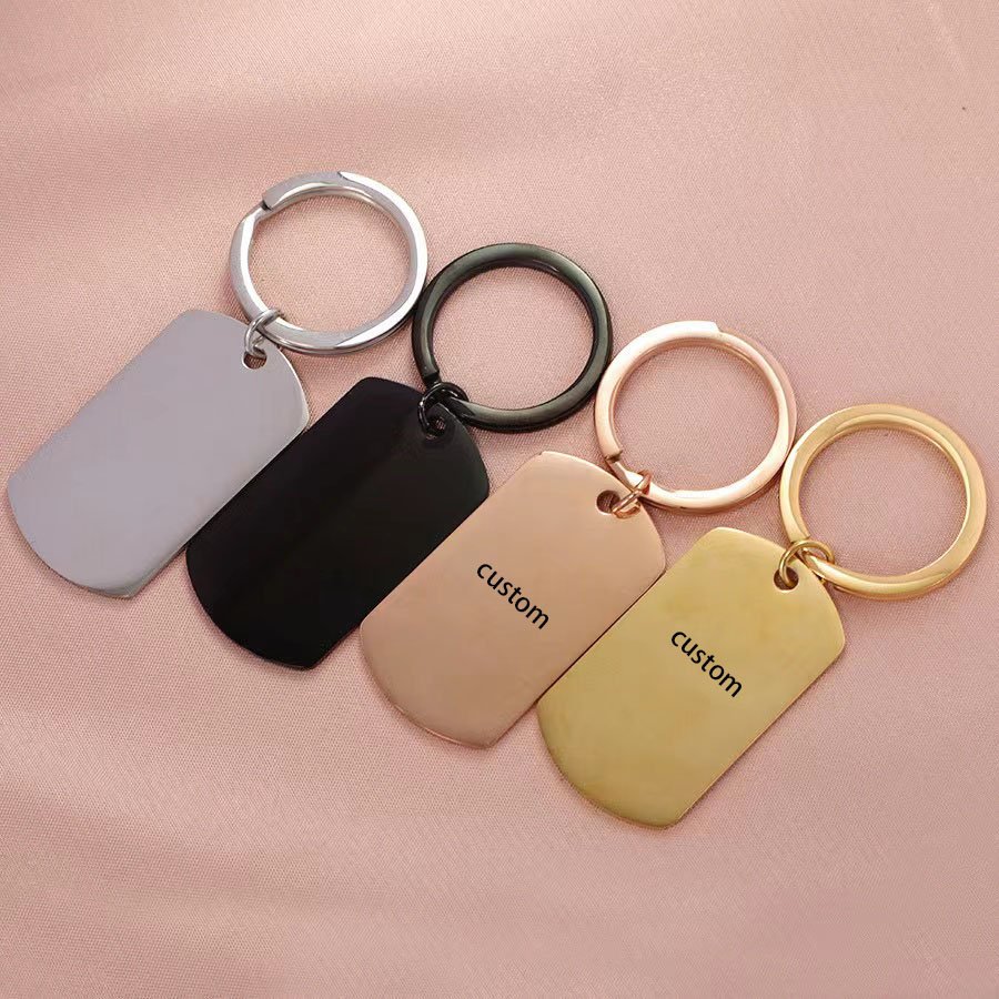 1 pc gold and silver Stainless Steel Custom Laser Engraved  and Stamping Blanks rectangular shape key chain