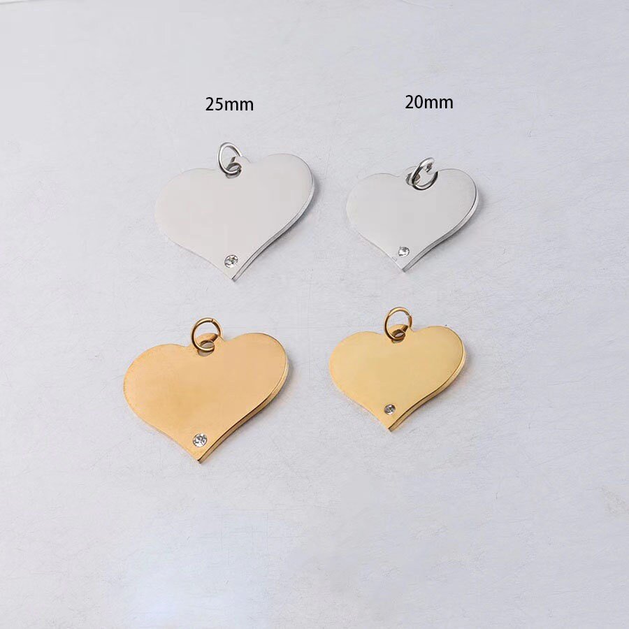 1 piece  Gold and silver heart Stainless Steel Custom Laser Engraved Tag  and Stamping Blanks Disc Tags With Jump Ring Findings