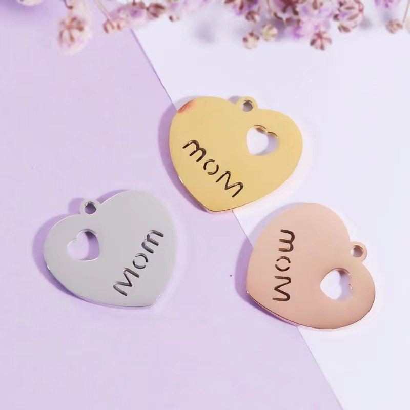 1 piece  Gold and silver heart Stainless Steel Custom Laser Engraved Tag  and Stamping Blanks Disc Tags