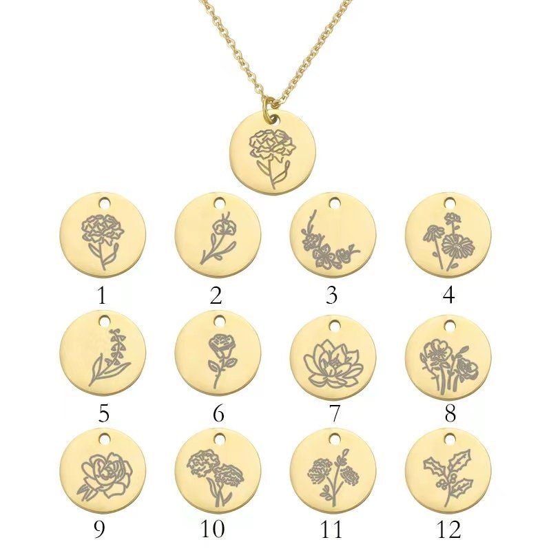 1 piece  Gold flower Charms with Birthstone - Sunflower, Poppy, Daisy & Hibiscus Pendants for Floral Jewelry