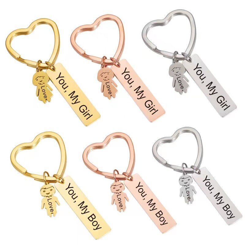 1 pc gold and silver Stainless Steel Custom Laser Engraved  and Stamping Blanks heart  shape key chain