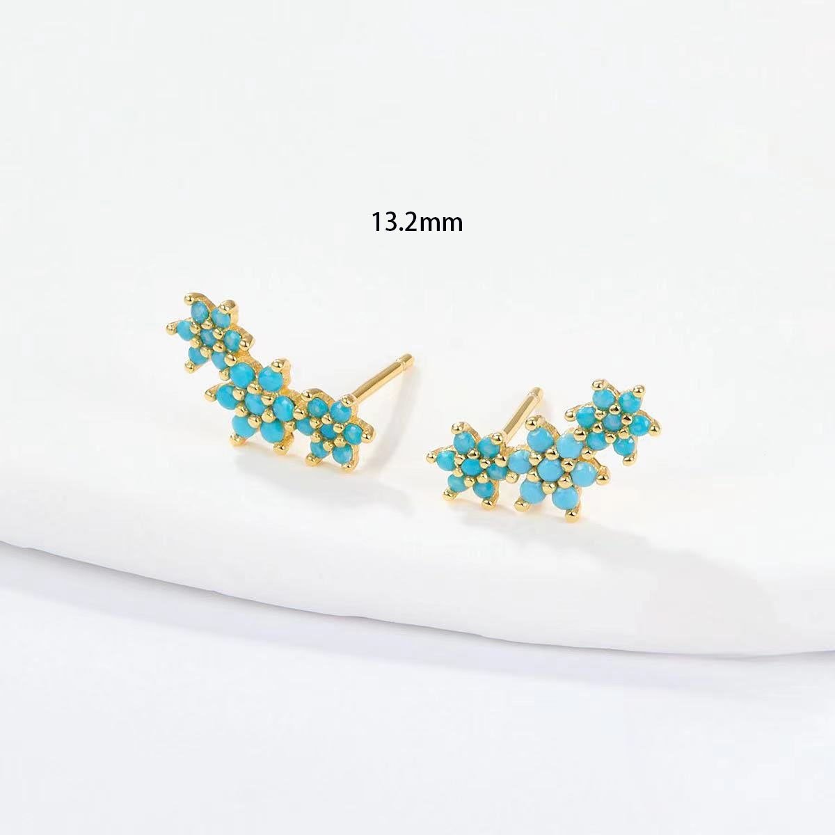 1 pair S925 silver Tiny Hydrangea Bouquet CZ Stud Earrings  with  blue Flowers