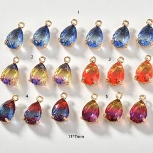 6pcs Teardrop Crystal Glass Connectors | Rhinestone Faceted Pendants with Brass Findings for Jewellery Crafting