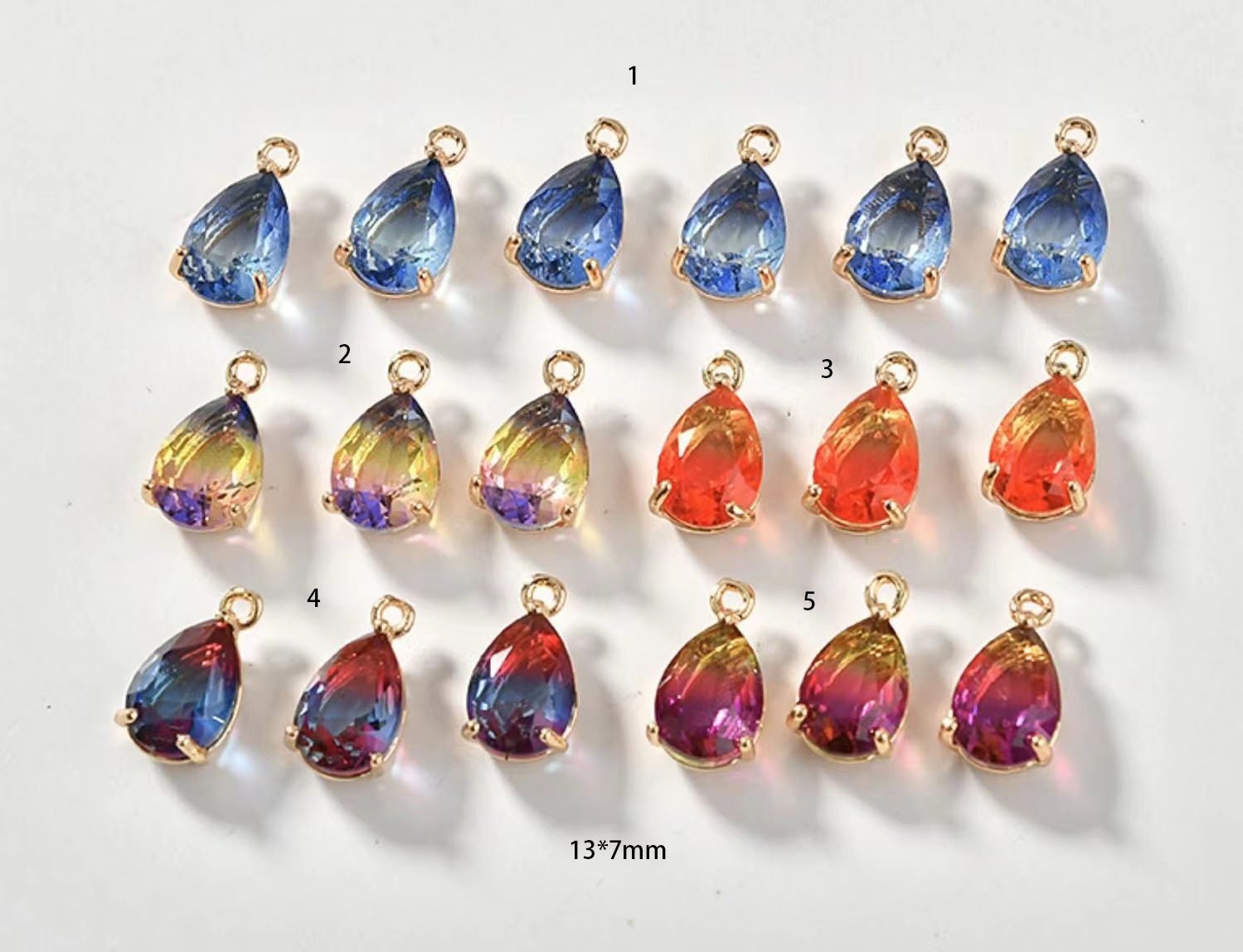 6pcs Teardrop Crystal Glass Connectors | Rhinestone Faceted Pendants with Brass Findings for Jewellery Crafting