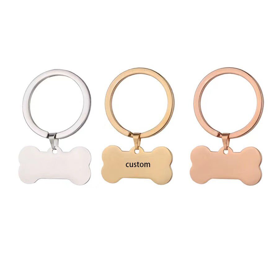 1 pc gold and silver Stainless Steel Custom Laser Engraved  and Stamping Blanks bone shape key chain