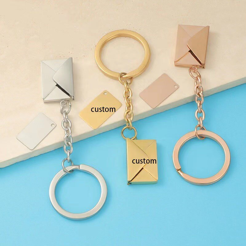 1 pc gold and silver Stainless Steel Custom Laser Engraved  and Stamping Blanks envelop key chain