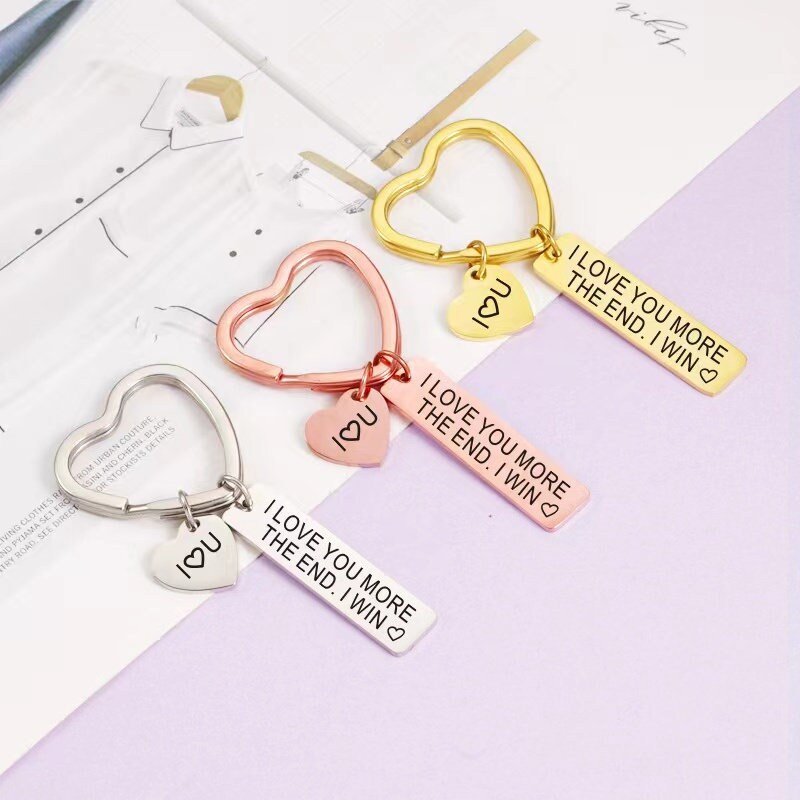 1 pc gold and silver Stainless Steel Custom Laser Engraved  and Stamping Blanks heart  shape key chain