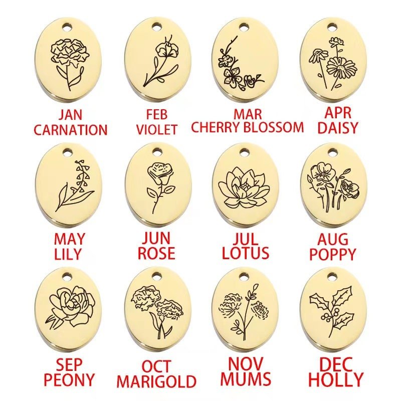 1 piece  Gold flower Charms with Birthstone - Sunflower, Poppy, Daisy & Hibiscus Pendants for Floral Jewelry