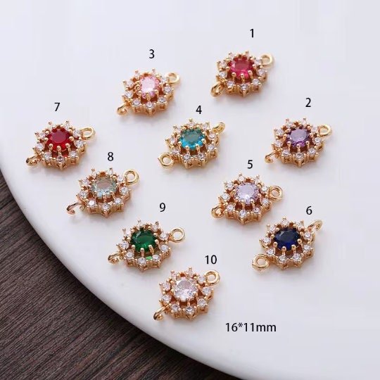 6pcs flower Crystal Glass Connectors | Rhinestone Faceted Pendants with Brass Findings for Jewellery Crafting