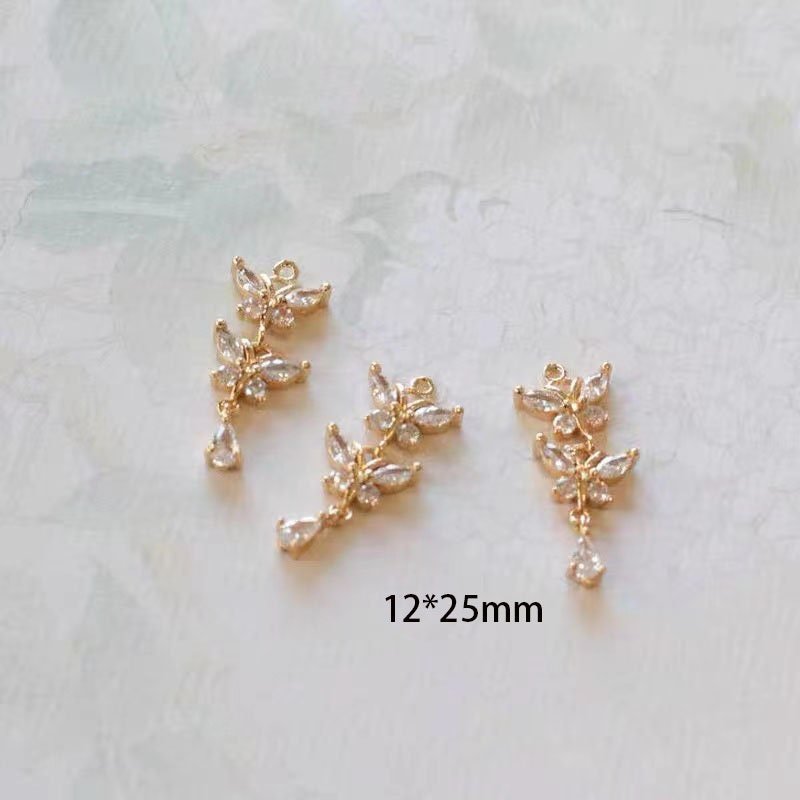 4pcs Cubic Zirconia Butterfly Charm- filigree connectors - Copper plated micro-inlaid zircon butterfly connector