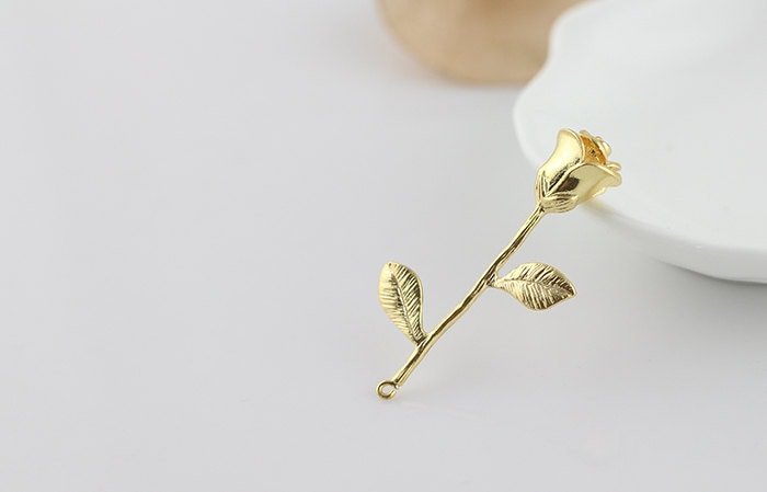 gold plated rose flower charm -Flower Connector - Flower Brass Pendant - 3 pcs raw Brass plating  gold  rose flower