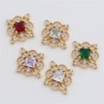 6pcs Cubic Zirconia Flower Charm - filigree findings - filigree connectors - Copper plated micro-inlaid zircon flower connector