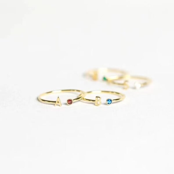 Initial Birthstone Ring • Letter Ring by Caitlyn Minimalist • Mothers Ring • Birthday Gifts • Bridesmaid Gifts