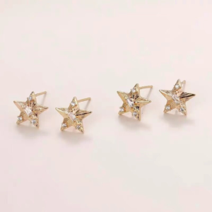 4pcs Cubic Zirconia star Earrings - Brass Ear post - stud earring finding - Rhinestone ear post - zirconium earrings