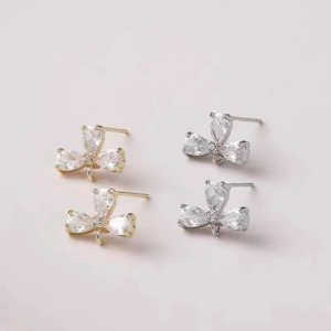 4pcs gold flower stud earrings - flower Earring stud - Brass Ear post - stud earring finding