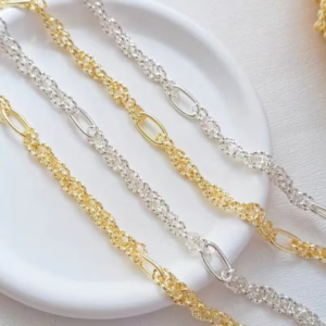 1 meter  cable link chain - dainty gold  chain - unique gold chain - thick gold   chain  - raw Brass  plating 14k  gold figaro chain