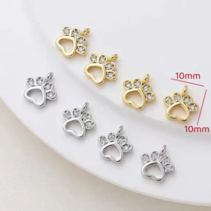 4pcs Micro Pave Paw Print Charm - Dog Cat Bear Paw in Silver or Gold - DIY Jewelry Making Pendant