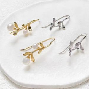 4pcs Gold Plated Brass Leaf Ear Wires - Delicate silver Leaf Chandelier Ear Hooks - Dainty Beaded Earring Components