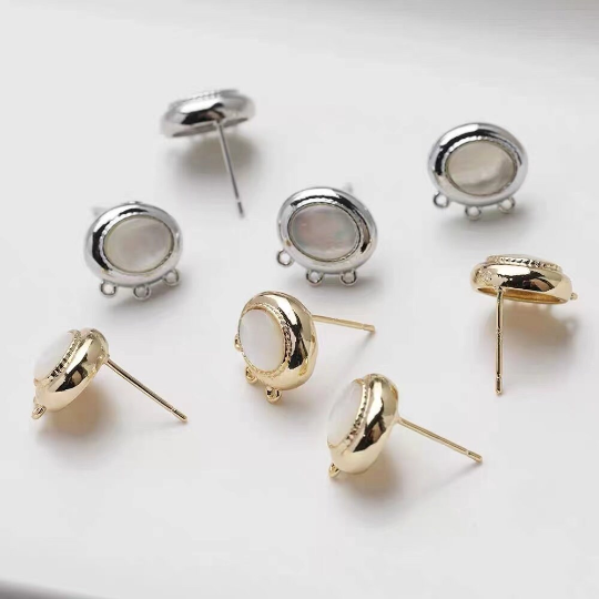 4pcs  14k gold and Silver Plated  Shell Earring Stud, Small Silver shell Earring studs