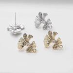 18K Gold Plated Brass ginkgo Leaf Ear Wires - Delicate ginkgo Leaf Chandelier Ear Hooks - Dainty Beaded Earring Components 4pcs