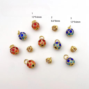 4pcs cloisonne pendant - cloisonne beads  - brass plated gold bluish blue bead