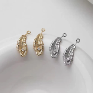 4pcs gold or silver leaf pendant - brass leaves - gold leaves pendant - Gold-plated brass leaf connector cab finding