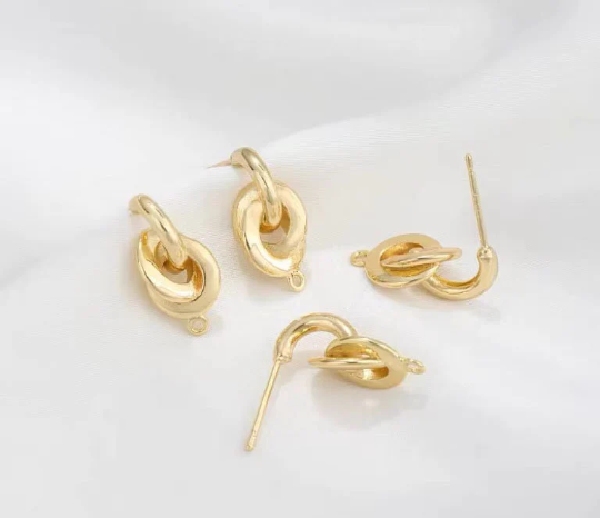 4pcs  twist ear post - Brass Ear post -knot  stud earring finding - Gold Ear post