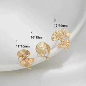 18K Gold Plated Brass ginkgo Leaf Ear Wires - Delicate ginkgo Leaf Chandelier Ear Hooks - Dainty Beaded Earring Components 4pcs