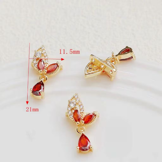 4pcs cubic zirconia earrings charm- Unique micro pave pink and red  CZ Teardrop pendant