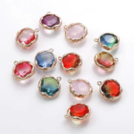 6pcs Round Crystal Glass Connectors | Rhinestone Faceted Pendants with Brass Findings for Jewellery Crafting