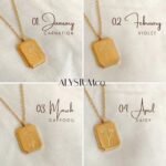 GOLD Vintage Birth Month Flower Necklace Birthstone Necklace Square Zodiac Rose Floral Pendant Jewelry WATERPROOF Birthday Gift for Her