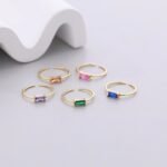 S925 silver Baguette Birthstone Ring  • Custom Stackable Gemstone Ring, Perfect for Everyday • Personalized Gifts for Mom