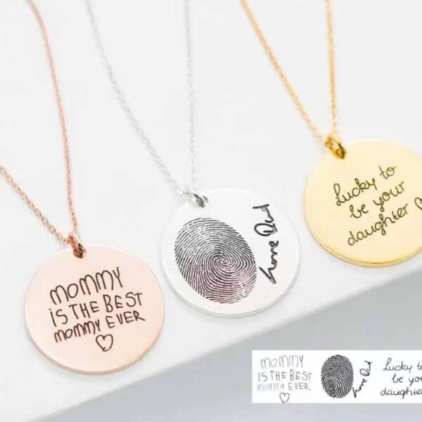 Handwriting Necklace • Custom Handwriting Jewelry • Signature Disc Necklace • Fingerprint Necklace • Mothers Day Gift • Memorial Gift