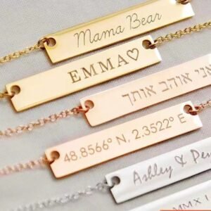 Gold Bar Necklace,Personalized Bar Necklace,Name Necklace,Engraved Necklace,initial necklace,Bridesmaid Gift