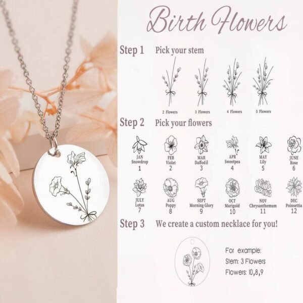 Combined Birth Month Flower Bouquet Necklace, 12 different flowers to choose, Mothers day Jewelry Gift, Best Friend Birthday Present